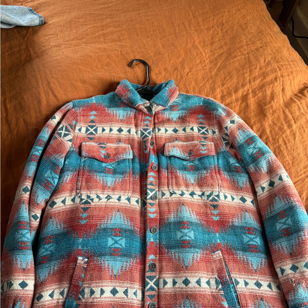 Ariat R.e.a.ll Teal and Coral Jacket Aztec design